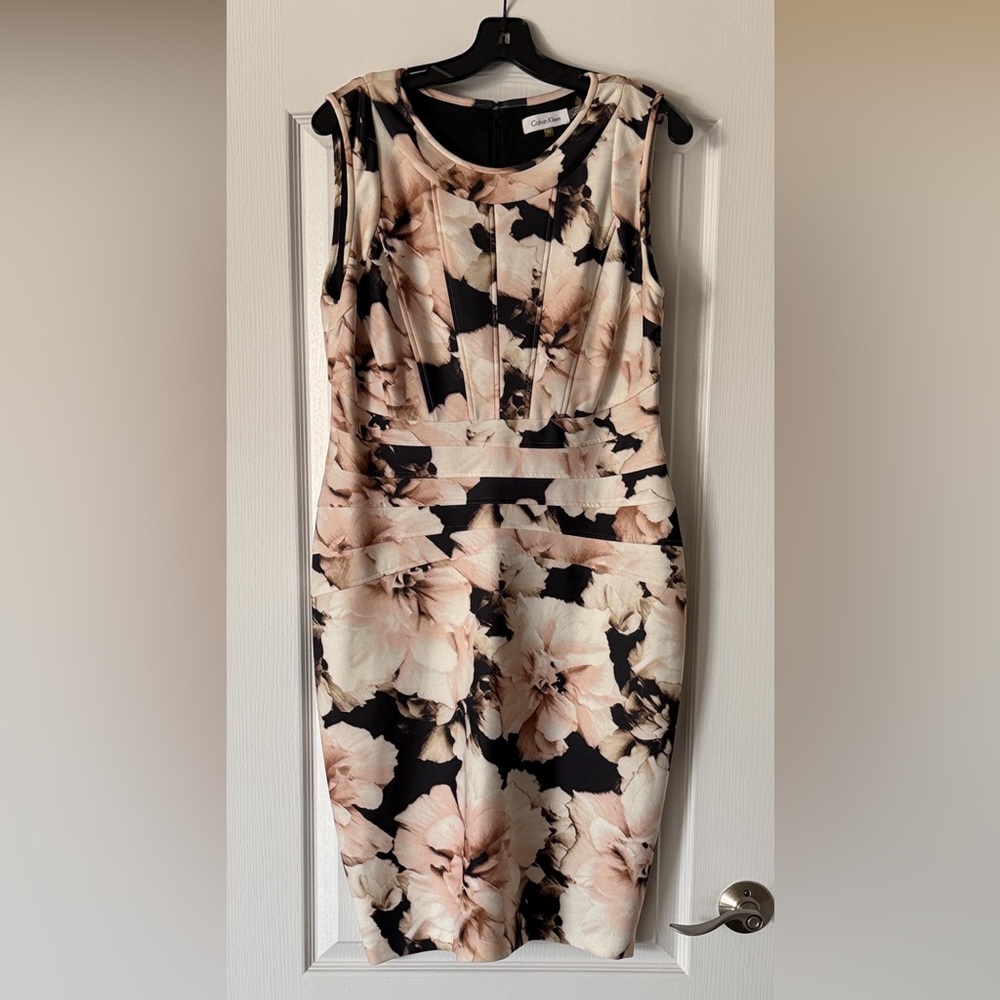 Calvin Klein Black and Cream Floral Mini Dress